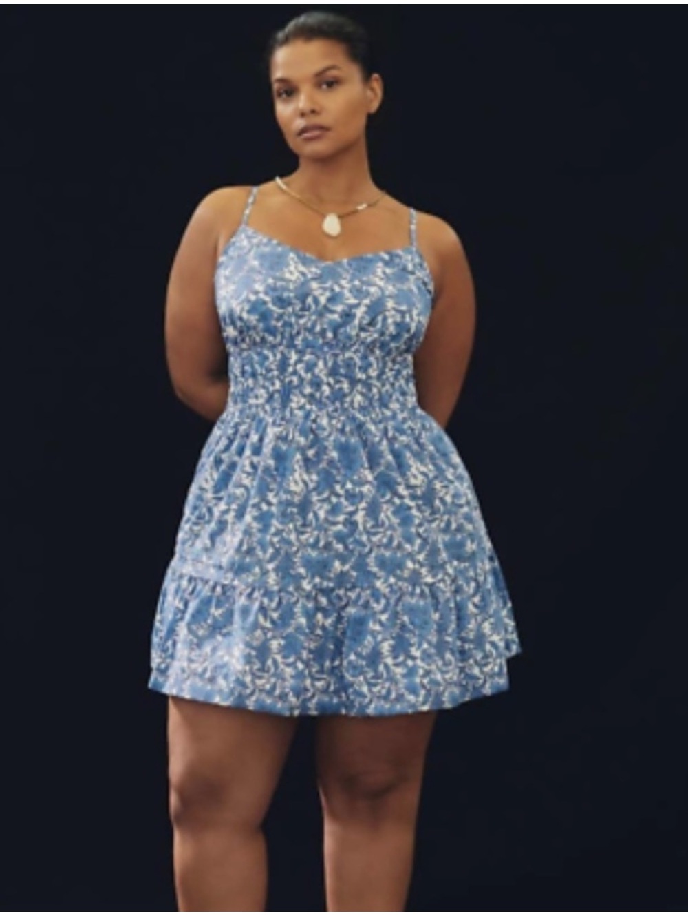Anthropologie blue/white floral Somerset Poplin Mini Dress XS